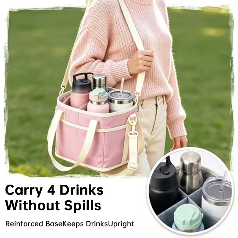 4-Compartment Leakproof Drink Carrier Bag – Adjustable Strap Beverage Holder for Car & Travel